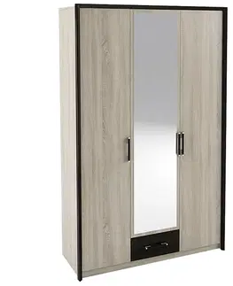 Šatníkové skrine NABBI Seina W-3D trojdverová šatníková skriňa so zrkadlom dub sonoma / wenge magic