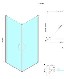Sprchové dvere GELCO - LORO štvorcová sprchová zástena 900x900 rohový vstup GN4990-01