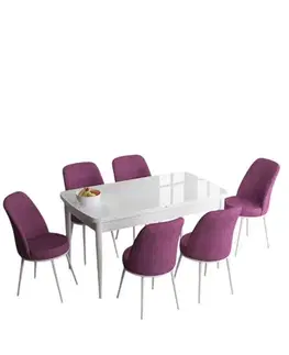 Jedálenské sety Extendable Dining Table & Chairs Set (7 Pieces) Han - White, Purple