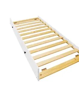 Postele Výsuvná posteľ TORINO 90x200 biely lak, kovové úchytky