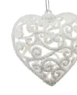 Vianočné dekorácie Vianočná ozdoba Carlita Srdce biela, 10 x 10 x 2 cm, plast