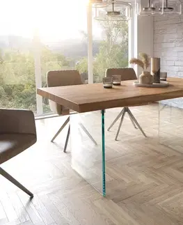 Jedálenské stoly DELIFE Jedálenský stôl Edge 160x90 XL akácia prírodná sklo Live-Edge