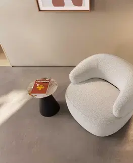 Lounge kreslá DELIFE Lounge kreslo Nova 88x88 cm bouclé bielo-krémová