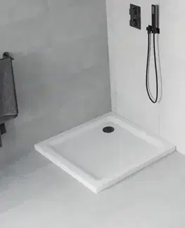 Vane MEXEN/S - Flat sprchová vanička štvorcová slim 90 x 90, biela + čierny sifón 40109090B