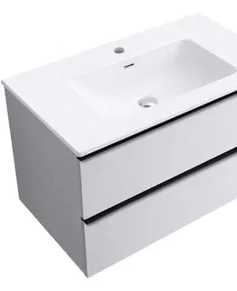 Kúpeľňový nábytok CERANO - Kúpeľňová skrinka Velora - biela matná, úchytka čierna + keramické umývadlo Novo - biela lesklá - 81x54,5x46,5 CER-979876