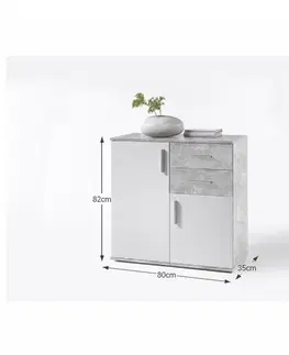 Komody KONDELA Poppy 4 dvojdielna komoda biela / betón