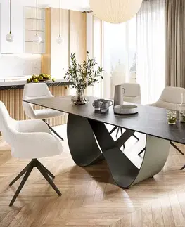 Jedálenské stoly DELIFE Jedálenský stôl Edge 300x100 keramika Laminam® Noir Desir hnedá Infinity kov efekt titán