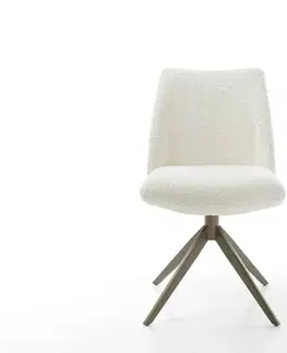 Jedálenské stoličky DELIFE Otočná jedálenská stolička Elso-Flex bouclé biela krížová podstava široká titánová farba 360° otočná vrecková pružina