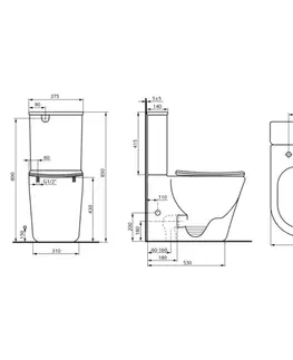 Záchody SAPHO - AVIS WC kombi, Vortex Rimless, spodný/zadný odpad, biela PC106V
