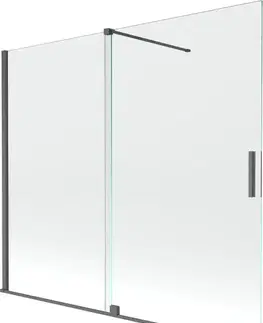 Sprchové dvere MEXEN/S - Velar Dvojkrídlová posuvná vaňová zástena 180 x 160, transparent, šedá kartáčovaná 896-180-000-01-66