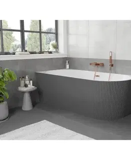 Vane MEXEN/S - Silo voľne stojaca rohová vaňa ľavá reliéf 170 x 80, biela/sivá, sifón a prepad meď kartáčovaná 52891708062L-65