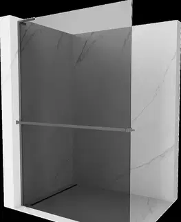 Sprchové dvere MEXEN/S - Kioto+ L Sprchová zástena WALK-IN s poličkou a držiakom uterákov 100 x 200, grafit, grafit metal 800-100-123-95-40