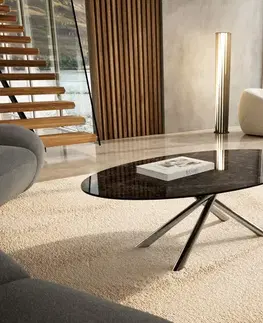 Konferenčné stolíky DELIFE Konferenčný stolík Edge oválny 140x80 cm keramika Laminam® Emperador Extra Lucidato tmavohnedá Sarity nerezová oceľ kefovaná
