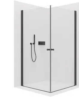 Sprchovacie kúty CERANO - Sprchovací kút Antelo Duo Ľ/P - 6 mm - čierna matná, transparentné sklo - 120x110x190 - otočný CER-482389