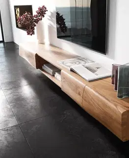 Televízne stolíky DELIFE TV stolík New Live-Edge 240 cm akácia prírodná 4 dvierka 1 priehradka závesný