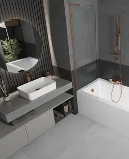 Sprchové dvere MEXEN/S - Next L vaňová zástena FIX 50 x 150, transparent, meď kartáčovaný 895-050-000-03-00-65