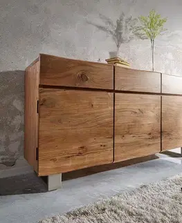 Komody DELIFE Komoda Live-Edge 147 cm akácia prírodná 3 dvierka 3 zásuvky