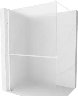 Sprchové dvere MEXEN/S - Kioto+ Sprchová zástena WALK-IN s poličkou a držiakom uterákov 120 x 200, vzor, biela 800-120-121-20-30