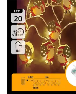 Vianočné dekorácie  B.V.  - LED reťaz 20xLED/3xAA 3m teplá biela Santa Claus B10303Q71