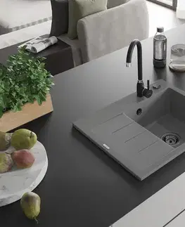 Kuchynské drezy MEXEN/S MEXEN/S - Ben granitový drez 1 s odkvapkávačom pravý 600 x 500 mm, sivý, sifón čierna 6523605000-71-B