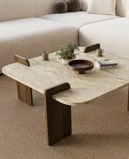 Konferenčné stolíky Konferenčný stolík Asha Medium – Travertine, Walnut