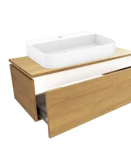 Kúpeľňový nábytok Kúpeľňová skrinka s umývadlom a krycou doskou SAT Feel 100x30x46 cm dub medový mat SATFEEL100DMDU SATFEEL100DMDU