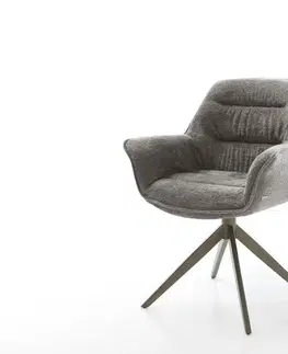 Jedálenské stoličky DELIFE Jedálenská stolička Kaira-Flex bouclé mäkký tmavobéžová krížová podstava široká titánová farba 360° otočná hojdacia funkcia