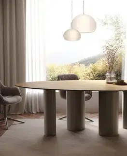 Jedálenské stoly DELIFE Jedálenský stôl Edge oválny 220x120 keramika Laminam® sabbia dubová podstava kov efekt titán