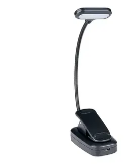 Lampy Grundig - Nabíjacia LED stolná lampa s klipom, 5 V, 400 mAh, čierna 8711252331164