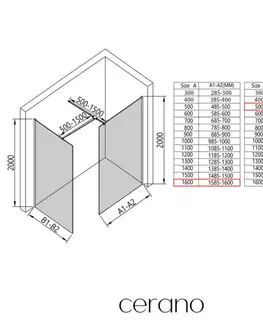 Sprchové dvere CERANO - Sprchová zástena Walk-in Onyx TL/P - 8 mm - hranatá vzpera + polička/držiak na uteráky - čierna matná, bronzové sklo - 160x50x200 CER-689638