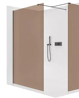 Sprchové dvere CERANO - Sprchová zástena Walk-in Onyx TL/P - 8 mm - hranatá vzpera - čierna matná, bronzové sklo - 130x110x200 CER-686812