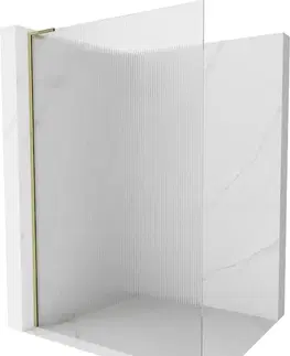 Sprchové dvere MEXEN/S - Kioto L Sprchová zástena WALK-IN 100 x 200, prúžky, zlatá 800-100-103-50-09