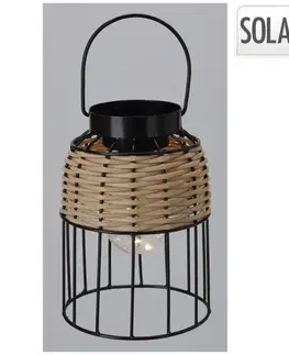 Záhradné dekorácie Solárny lampáš čierny 14,5 × 20 cm ratan