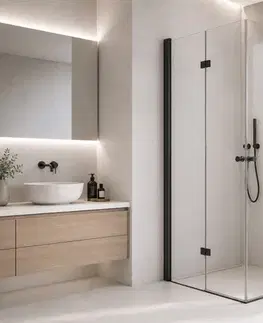 Sprchovacie kúty CERANO - Sprchovací kút Volpe Duo Ľ/P - 6 mm - čierna matná, transparentné sklo - 120x70x190 - zalamovacie CER-669580