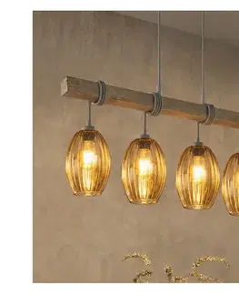Svietidlá BRILAGI - Závesný luster na lanku WOOD GLASS 4xE27/60W/230V borovica/šedá/dymovo-hnedá EG49927A+4xNSTK7499