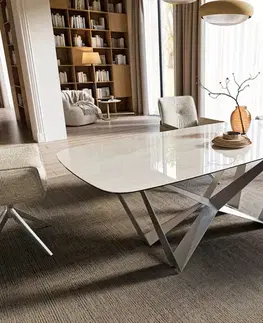 Jedálenské stoly DELIFE Jedálenský stôl Edge zaoblený tvar 200x100 cm keramika onyx šampanské pavúk plochá oceľ nerezová oceľ grafitová