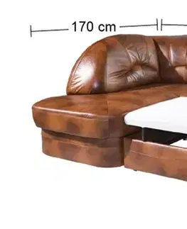 Sedacie súpravy PYKA Yardek L kožená rohová sedačka s rozkladom svetlohnedá (DTS50)