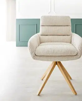 Jedálenské stoličky DELIFE Jedálenská stolička Abelia-Flex s opierkami manšester béžová drevená podstava hranatá prírodná