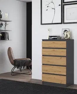 Komody a skrinky Zásuvková komoda WALMA M5, antracit/ dub artisan