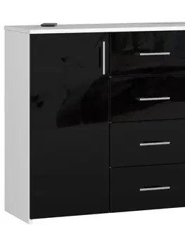 Komody a skrinky Moderná komoda TRAVI110, biela / čierny lesk