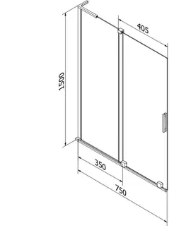 Sprchové dvere MEXEN/S - Velar L dvojkrídlová posuvná vaňová zástena 75 x 150, transparent, chróm 896-075-003-01-01