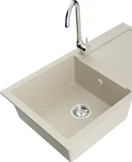 Kuchynské drezy MEXEN/S MEXEN/S - Leo granitový drez s odkvapkávačom vrátane batérie Telma, béžová 6501-69-670200-00