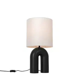 Stolné lampy Dizajnová stolná lampa čierna s bielym ľanovým tienidlom - Lotti