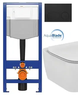 Závesné wc sety CERSANIT predstenový inštalačný systém s čiernym tlačidlom K97-0637 + WC Ideal Standard Tesi so sedadlom SoftClose, AquaBlade K97-526 0637 TE1