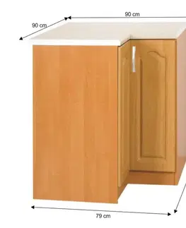 Kuchynské dolné skrinky KONDELA Lora MDF New S90/90 P dolná rohová kuchynská skrinka jelša