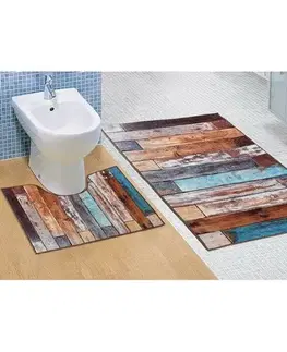Koberce a koberčeky Bellatex Sada kúpeľňových predložiek Drevená podlaha 3D, 60 x 100 cm, 60 x 50 cm 