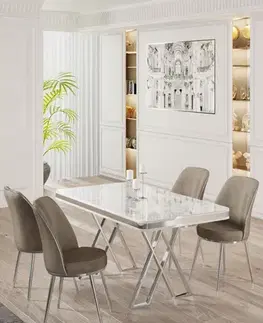 Jedálenské sety Dining Table & Chairs Set (5 Pieces) Vals - White, Chrome, Cappuccino