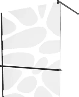 Sprchové dvere MEXEN/S - KIOTO Sprchová zástena WALK-IN s poličkou a držiakom uterákov 110 x 200, transparent/biely dekor 8 mm, čierna - 800-100-121-70-97 800-110-121-70-97