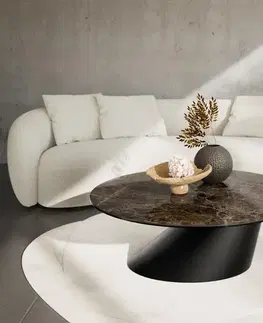Konferenčné stolíky DELIFE Konferenčný stolík Edge okrúhly 100x100 cm keramika Laminam® Emperador Extra Lucidato tmavohnedá konická kov čierna
