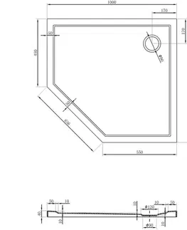 Vane MEXEN - Flow päťboká sprchová vanička slim pravá 100 x 90, biela lesk 46P109010R